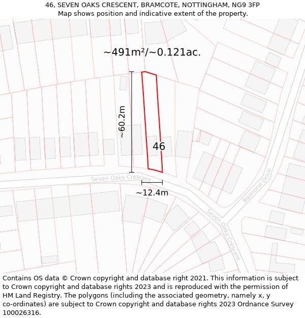 46, SEVEN OAKS CRESCENT, BRAMCOTE, NOTTINGHAM, NG9 3FP: Plot and title map