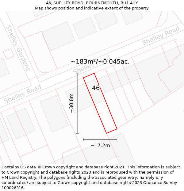 46, SHELLEY ROAD, BOURNEMOUTH, BH1 4HY: Plot and title map