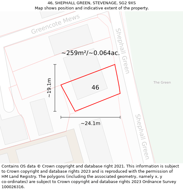 46, SHEPHALL GREEN, STEVENAGE, SG2 9XS: Plot and title map