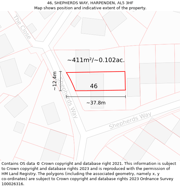 46, SHEPHERDS WAY, HARPENDEN, AL5 3HF: Plot and title map