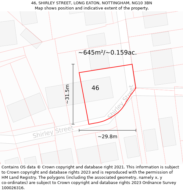 46, SHIRLEY STREET, LONG EATON, NOTTINGHAM, NG10 3BN: Plot and title map