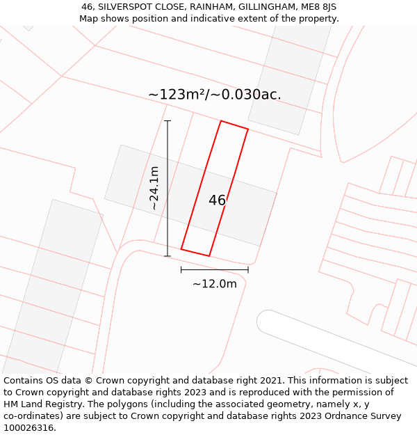 46, SILVERSPOT CLOSE, RAINHAM, GILLINGHAM, ME8 8JS: Plot and title map