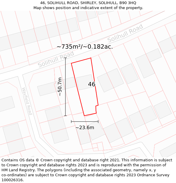 46, SOLIHULL ROAD, SHIRLEY, SOLIHULL, B90 3HQ: Plot and title map