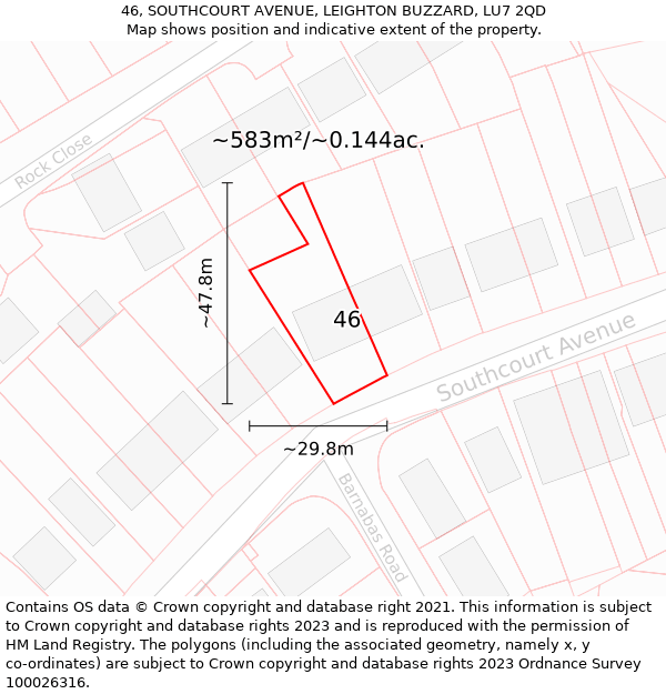 46, SOUTHCOURT AVENUE, LEIGHTON BUZZARD, LU7 2QD: Plot and title map