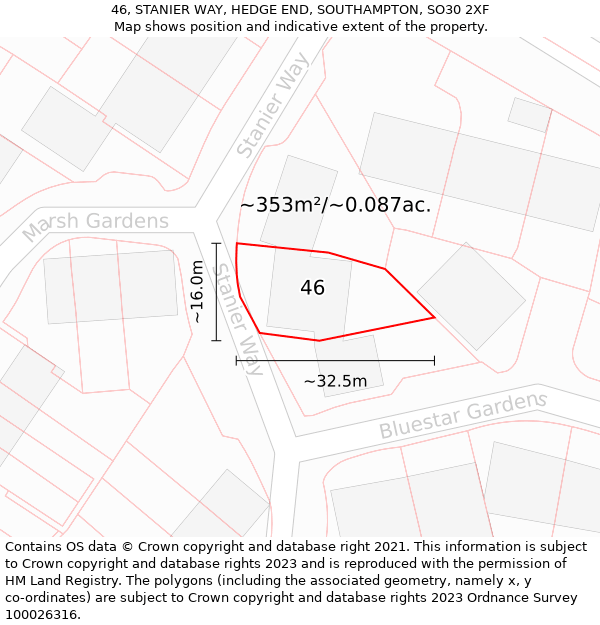 46, STANIER WAY, HEDGE END, SOUTHAMPTON, SO30 2XF: Plot and title map