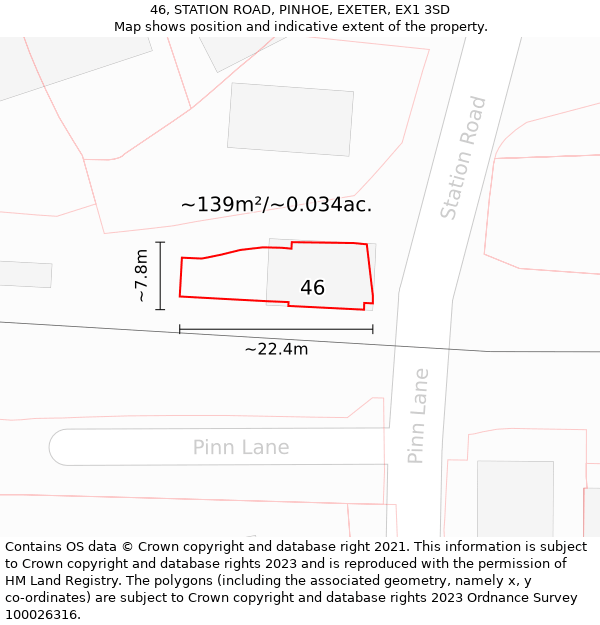46, STATION ROAD, PINHOE, EXETER, EX1 3SD: Plot and title map