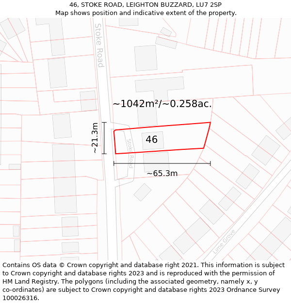 46, STOKE ROAD, LEIGHTON BUZZARD, LU7 2SP: Plot and title map