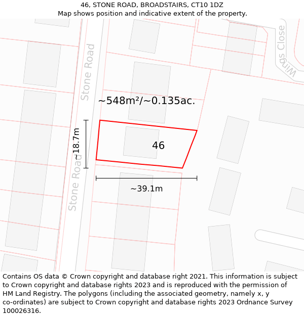 46, STONE ROAD, BROADSTAIRS, CT10 1DZ: Plot and title map