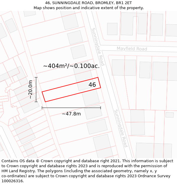 46, SUNNINGDALE ROAD, BROMLEY, BR1 2ET: Plot and title map