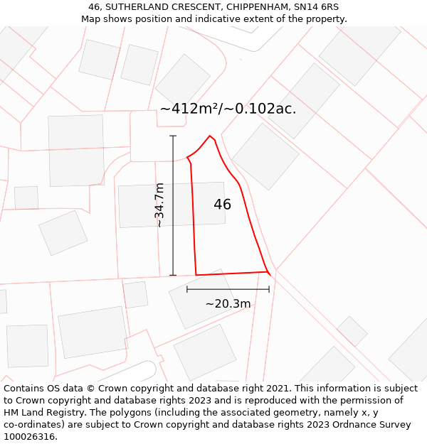 46, SUTHERLAND CRESCENT, CHIPPENHAM, SN14 6RS: Plot and title map