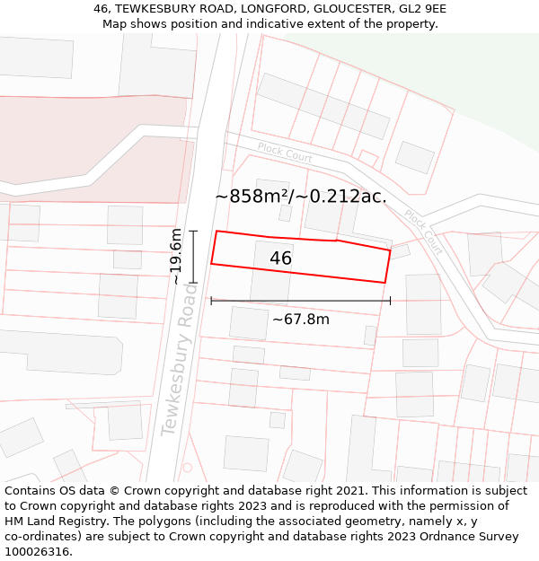 46, TEWKESBURY ROAD, LONGFORD, GLOUCESTER, GL2 9EE: Plot and title map