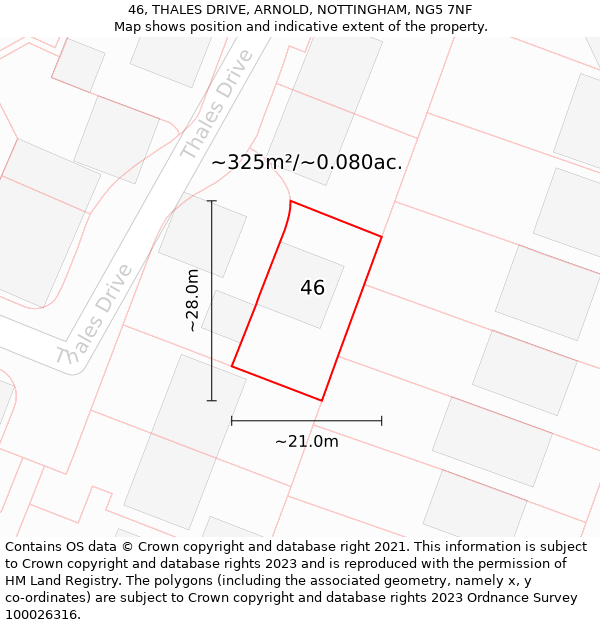 46, THALES DRIVE, ARNOLD, NOTTINGHAM, NG5 7NF: Plot and title map