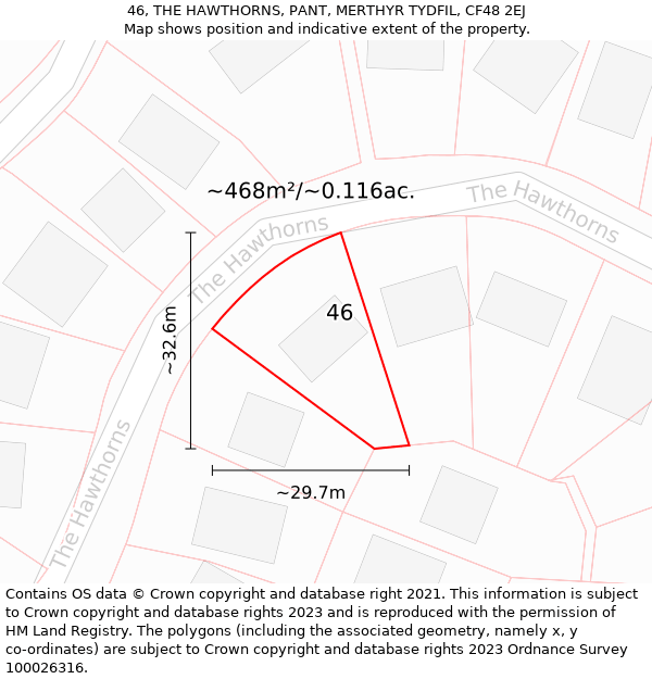 46, THE HAWTHORNS, PANT, MERTHYR TYDFIL, CF48 2EJ: Plot and title map