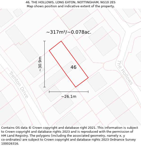 46, THE HOLLOWS, LONG EATON, NOTTINGHAM, NG10 2ES: Plot and title map