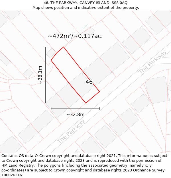 46, THE PARKWAY, CANVEY ISLAND, SS8 0AQ: Plot and title map