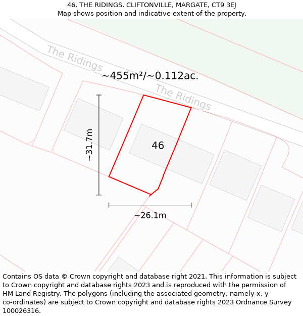 46, THE RIDINGS, CLIFTONVILLE, MARGATE, CT9 3EJ: Plot and title map