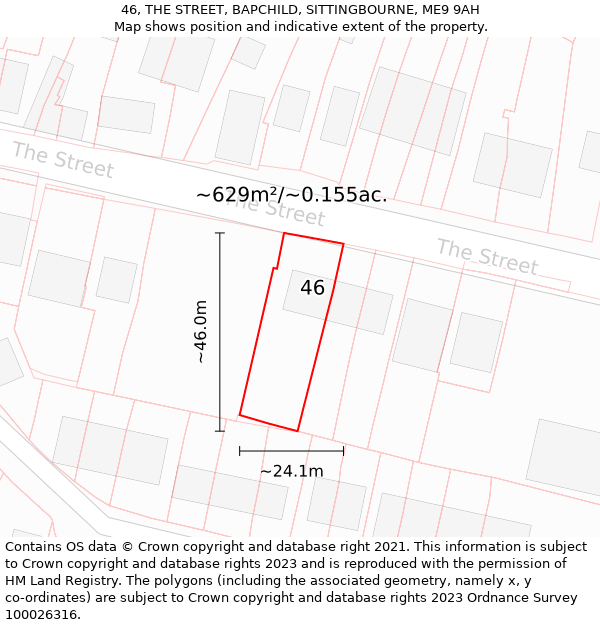 46, THE STREET, BAPCHILD, SITTINGBOURNE, ME9 9AH: Plot and title map