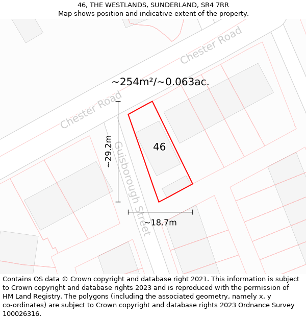 46, THE WESTLANDS, SUNDERLAND, SR4 7RR: Plot and title map