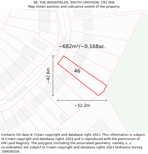 46, THE WOODFIELDS, SOUTH CROYDON, CR2 0HE: Plot and title map