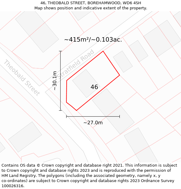 46, THEOBALD STREET, BOREHAMWOOD, WD6 4SH: Plot and title map
