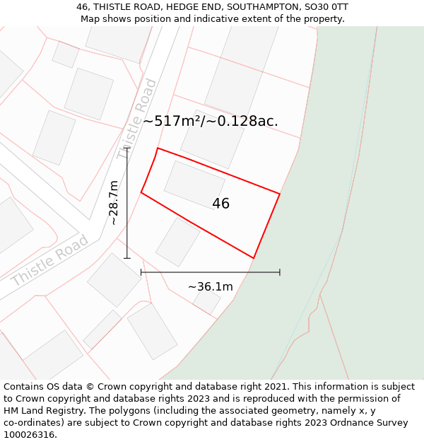 46, THISTLE ROAD, HEDGE END, SOUTHAMPTON, SO30 0TT: Plot and title map
