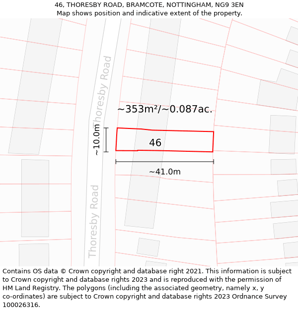 46, THORESBY ROAD, BRAMCOTE, NOTTINGHAM, NG9 3EN: Plot and title map