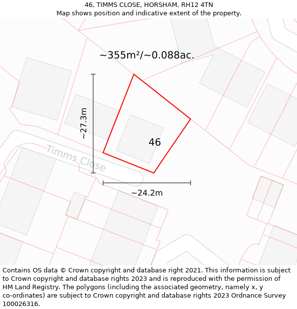 46, TIMMS CLOSE, HORSHAM, RH12 4TN: Plot and title map