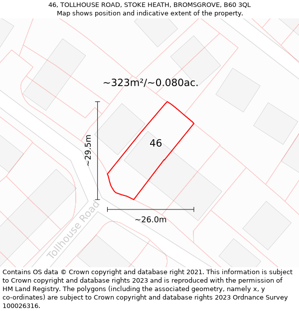 46, TOLLHOUSE ROAD, STOKE HEATH, BROMSGROVE, B60 3QL: Plot and title map