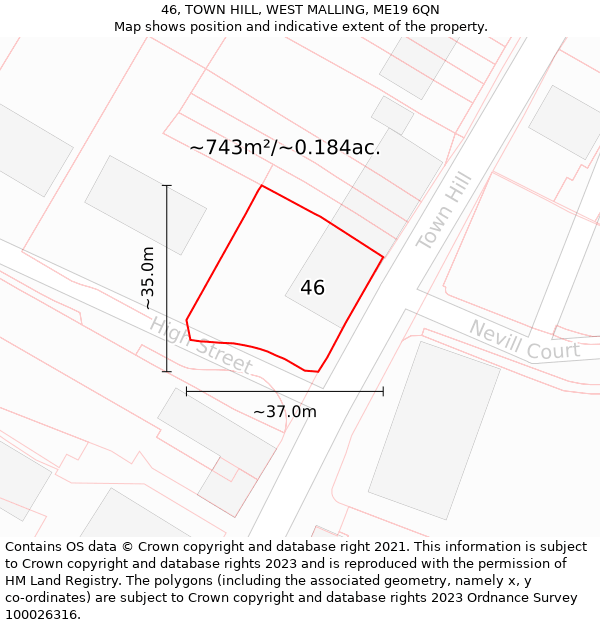 46, TOWN HILL, WEST MALLING, ME19 6QN: Plot and title map