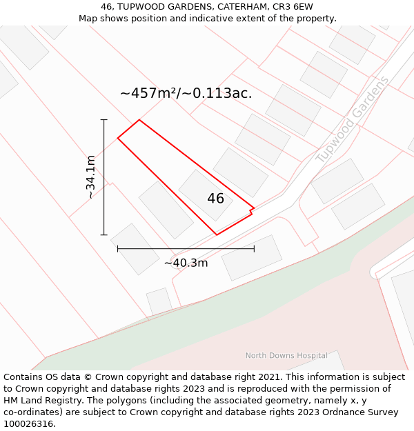 46, TUPWOOD GARDENS, CATERHAM, CR3 6EW: Plot and title map