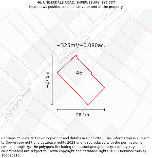 46, UNDERDALE ROAD, SHREWSBURY, SY2 5DT: Plot and title map