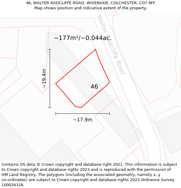 46, WALTER RADCLIFFE ROAD, WIVENHOE, COLCHESTER, CO7 9FF: Plot and title map