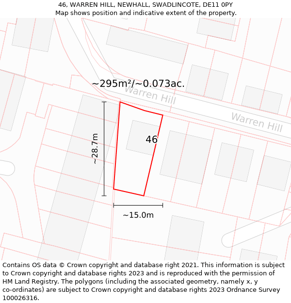 46, WARREN HILL, NEWHALL, SWADLINCOTE, DE11 0PY: Plot and title map