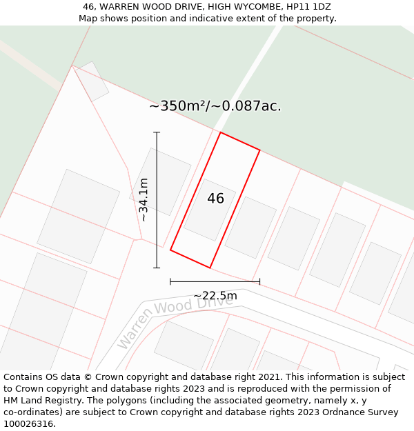 46, WARREN WOOD DRIVE, HIGH WYCOMBE, HP11 1DZ: Plot and title map