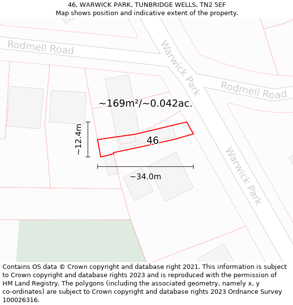 46, WARWICK PARK, TUNBRIDGE WELLS, TN2 5EF: Plot and title map