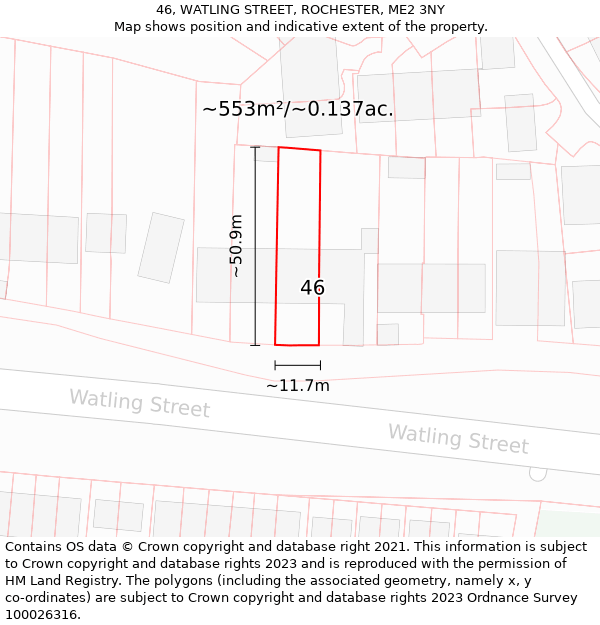 46, WATLING STREET, ROCHESTER, ME2 3NY: Plot and title map