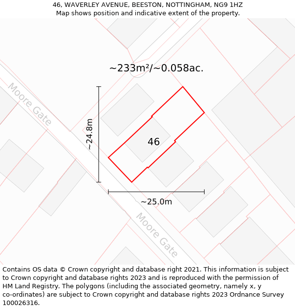 46, WAVERLEY AVENUE, BEESTON, NOTTINGHAM, NG9 1HZ: Plot and title map