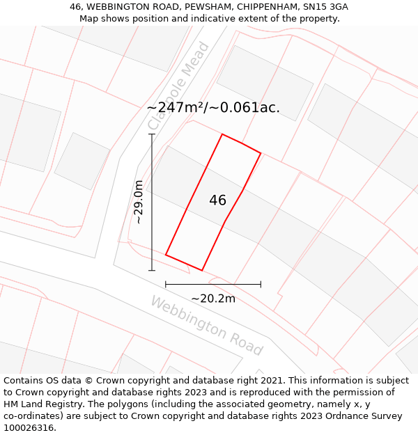 46, WEBBINGTON ROAD, PEWSHAM, CHIPPENHAM, SN15 3GA: Plot and title map