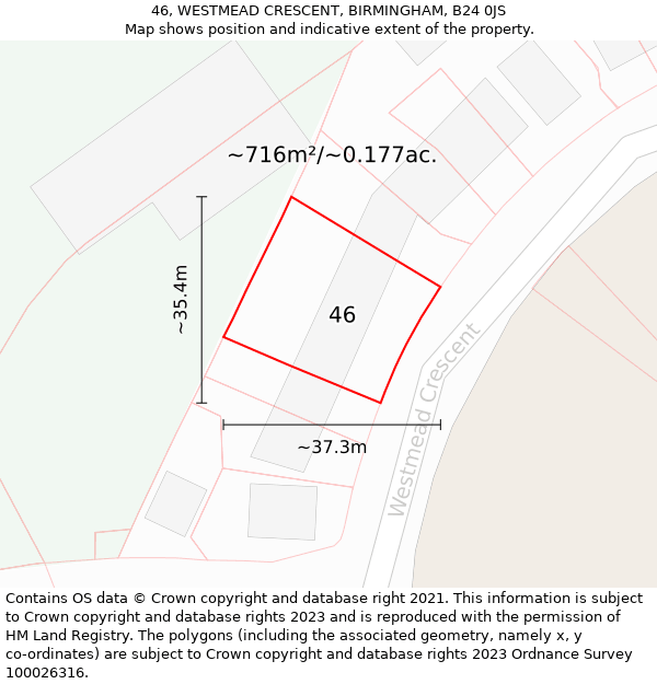 46, WESTMEAD CRESCENT, BIRMINGHAM, B24 0JS: Plot and title map