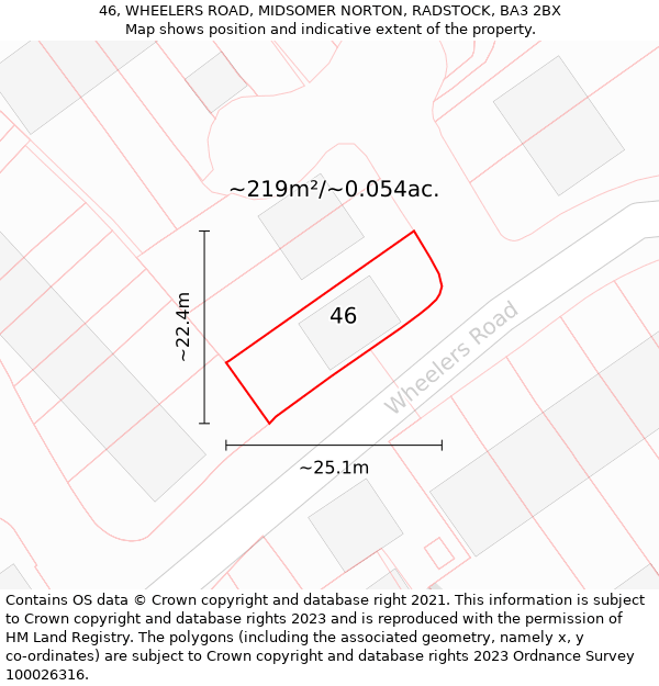 46, WHEELERS ROAD, MIDSOMER NORTON, RADSTOCK, BA3 2BX: Plot and title map