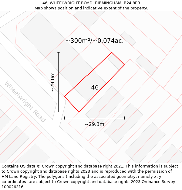 46, WHEELWRIGHT ROAD, BIRMINGHAM, B24 8PB: Plot and title map