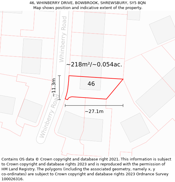 46, WHINBERRY DRIVE, BOWBROOK, SHREWSBURY, SY5 8QN: Plot and title map