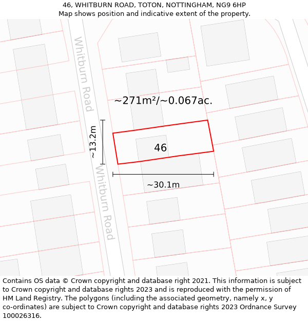 46, WHITBURN ROAD, TOTON, NOTTINGHAM, NG9 6HP: Plot and title map