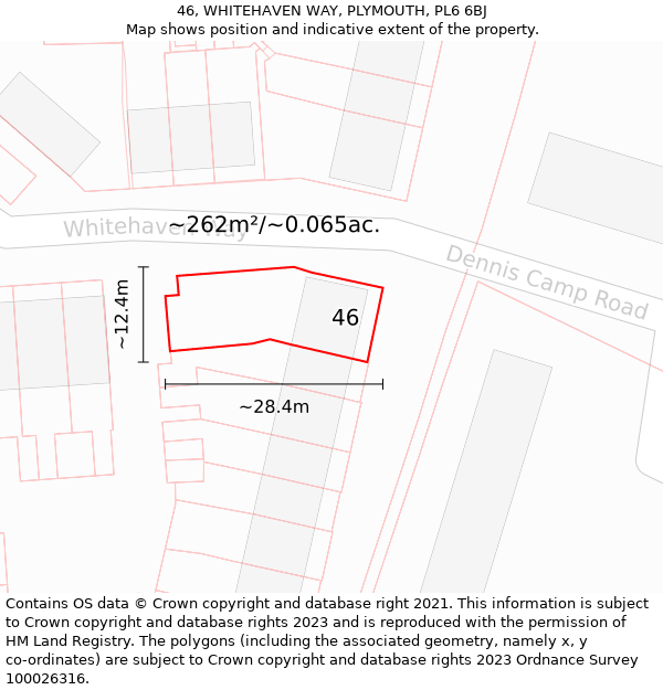 46, WHITEHAVEN WAY, PLYMOUTH, PL6 6BJ: Plot and title map