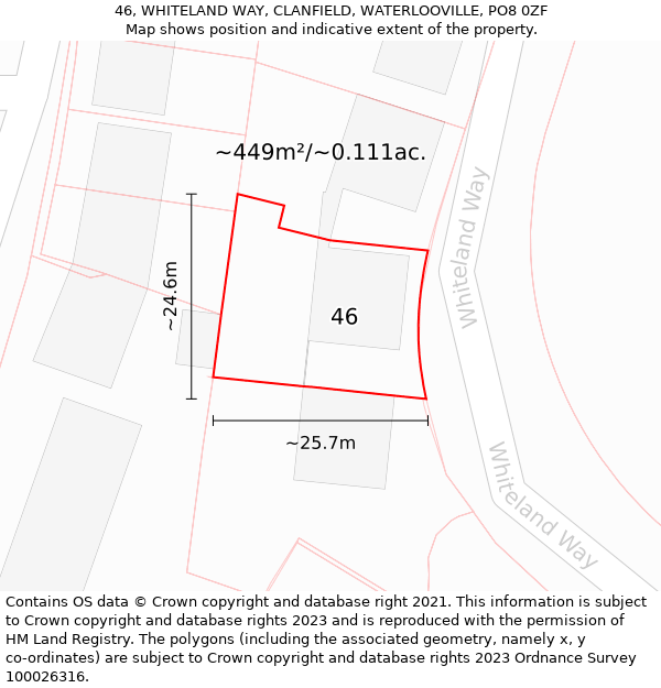 46, WHITELAND WAY, CLANFIELD, WATERLOOVILLE, PO8 0ZF: Plot and title map