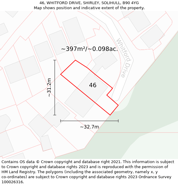 46, WHITFORD DRIVE, SHIRLEY, SOLIHULL, B90 4YG: Plot and title map
