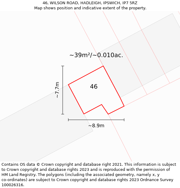 46, WILSON ROAD, HADLEIGH, IPSWICH, IP7 5RZ: Plot and title map