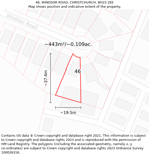46, WINDSOR ROAD, CHRISTCHURCH, BH23 2EE: Plot and title map