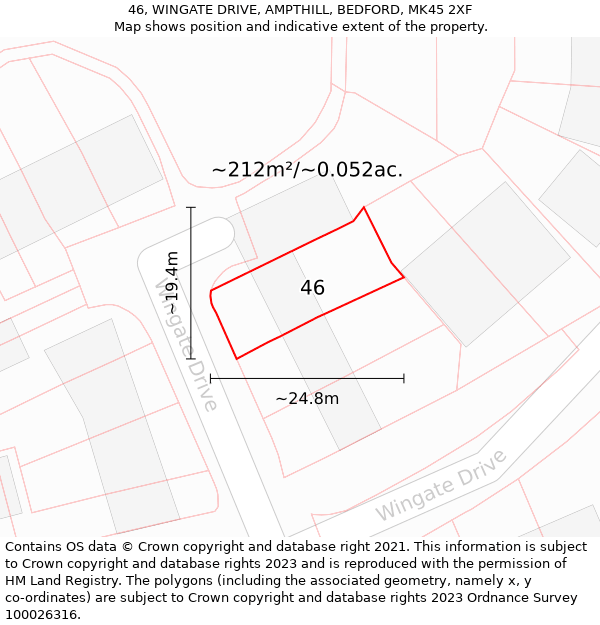 46, WINGATE DRIVE, AMPTHILL, BEDFORD, MK45 2XF: Plot and title map