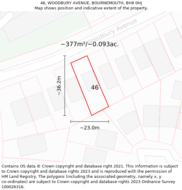 46, WOODBURY AVENUE, BOURNEMOUTH, BH8 0HJ: Plot and title map